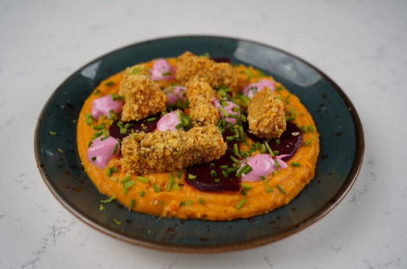 Crocante de Pota com Puré de Batata Doce